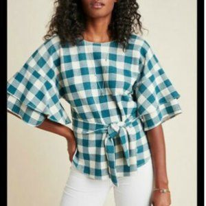 Anthropology Eva Franco Gingham Ruffle Sleeve top